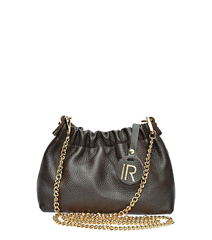 Тъмнокафява дамска чанта от естествена кожа снимка