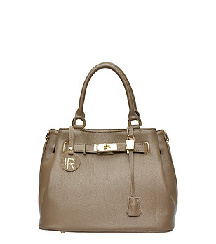 Дамска кожена чанта в цвят таупе снимка