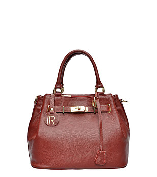 Тъмночервена дамска кожена чанта снимка