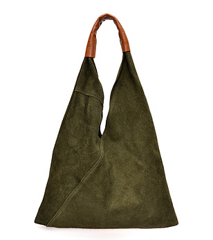 Дамска велурена чанта в зелено снимка