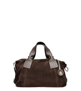 Дамска тъмнокафява чанта от естествен велур снимка