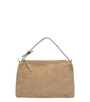 Дамска чанта от естествен велур в цвят таупе снимка