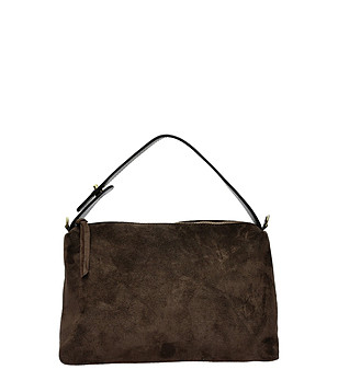 Кафява дамска чанта от естествен велур снимка