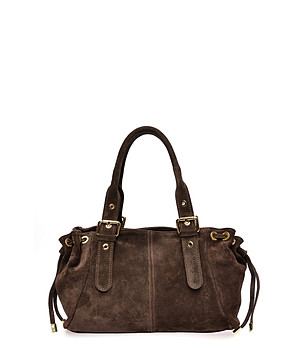 Дамска велурена чанта в тъмнокафяво снимка