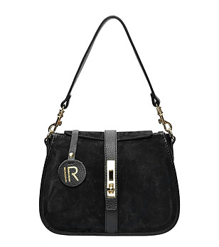 Дамска черна  чанта от естествен велур снимка