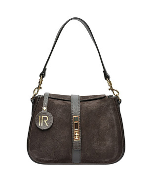 Дамска тъмнокафява чанта от естествен велур снимка