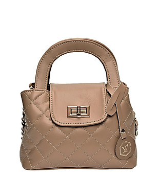 Малка кожена дамска чанта нюанс на таупе Abena снимка