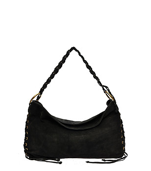 Черна дамска велурена чанта с плитка дръжка снимка