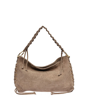 Дамска велурена чанта в цвят таупе снимка