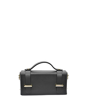 Малка черна дамска кожена чанта тип куфарче снимка