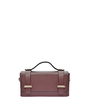 Малка дамска кожена чанта тип куфарче в бордо снимка