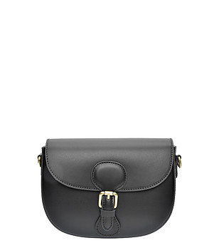 Черна дамска кожена чанта за рамо снимка