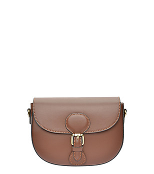 Кафява дамска кожена чанта за рамо снимка