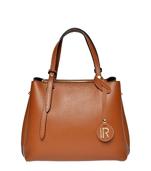 Дамска кожена чанта в цвят коняк Ninetta снимка