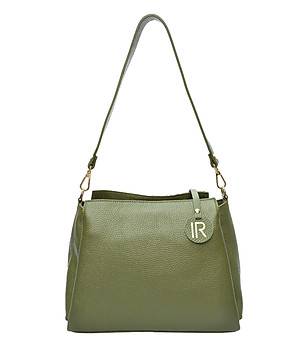 Кожена дамска чанта в зелено снимка