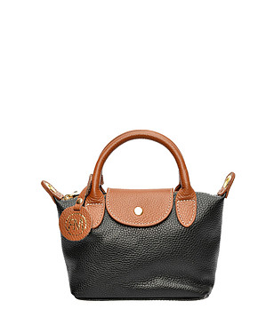 Кожена дамска чанта в черно и коняк Simina снимка