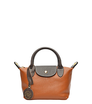 Дамска кожена чанта в цвят коняк Simina снимка