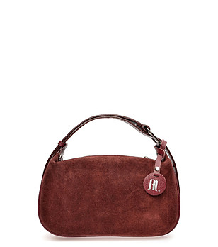 Кафява дамска чанта от естествен велур в бордо снимка