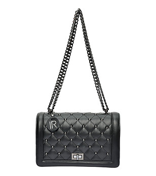 Черна дамска кожена чанта с капси Enrica снимка