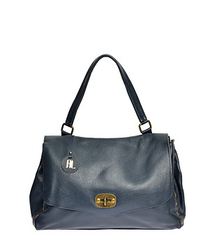 Кожена дамска чанта в тъмносин цвят Polet снимка