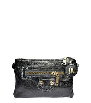 Черна дамска кожена чанта за рамо Hestia снимка