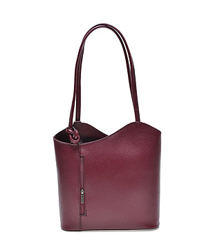 Дамска кожена чанта-раница в бордо Scarlet снимка