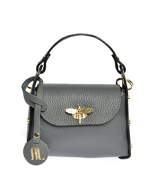 Дамска кожена чанта Sibel в сив нюанс снимка