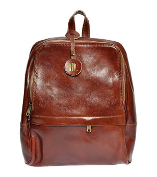 Кожена дамска раница в кафяво Crevia снимка