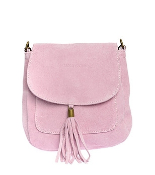 Розова дамска велурена чанта снимка