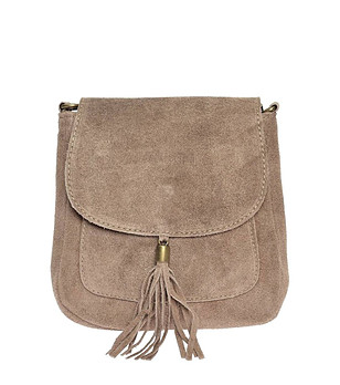 Дамска велурена чанта в цвят таупе Ksenia снимка