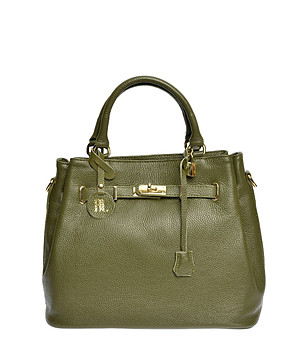 Дамска кожена чанта в зелен нюанс Olana снимка