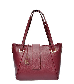 Кожена дамска чанта в бордо снимка