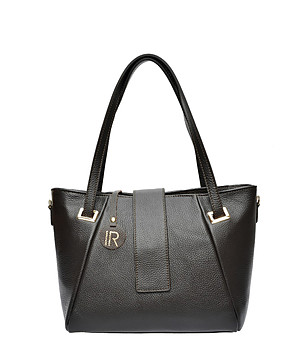 Кожена дамска чанта в тъмнокафяво снимка