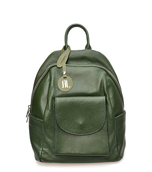 Тъмнозелена дамска кожена раница снимка