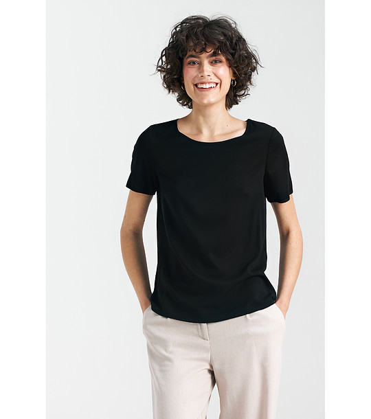 Дамска черна блуза с къс ръкав снимка