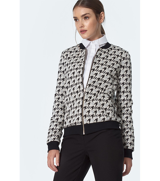 Дамско яке бомбър в бежово и черно с пепит снимка