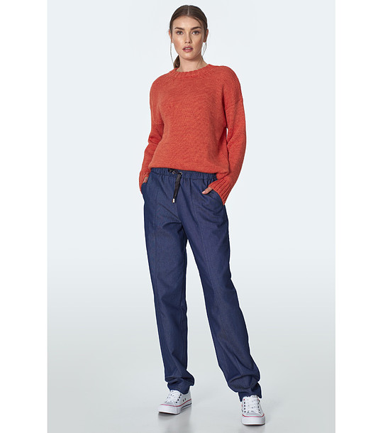 Син памучен  дамски панталон от деним снимка