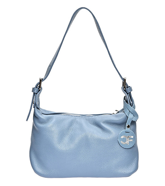 Светлосиня дамска чанта от естествена кожа  снимка