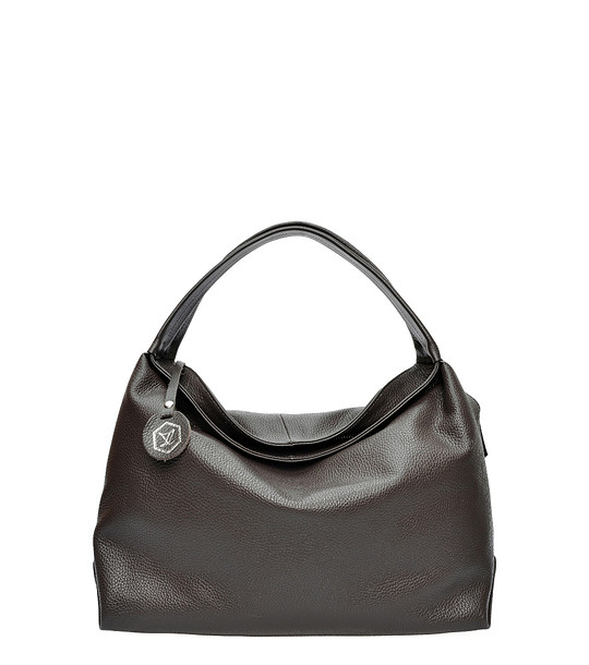 Дамска тъмнокафява чанта от естествена кожа снимка