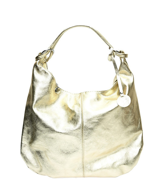 Златиста дамска чанта от естествена кожа снимка