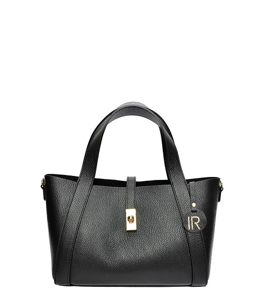 Кожена дамска чанта в черно с несесер снимка