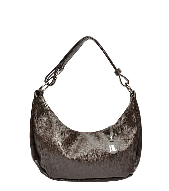 Тъмнокафява кожена чанта за рамо снимка