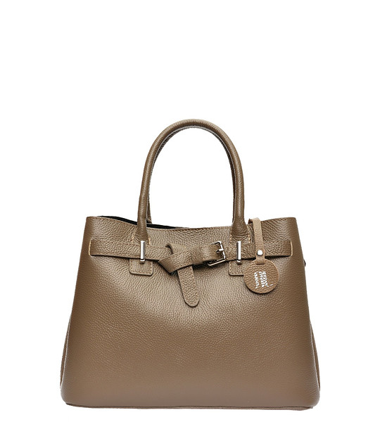 Дамска кожена чанта в цвят таупе снимка