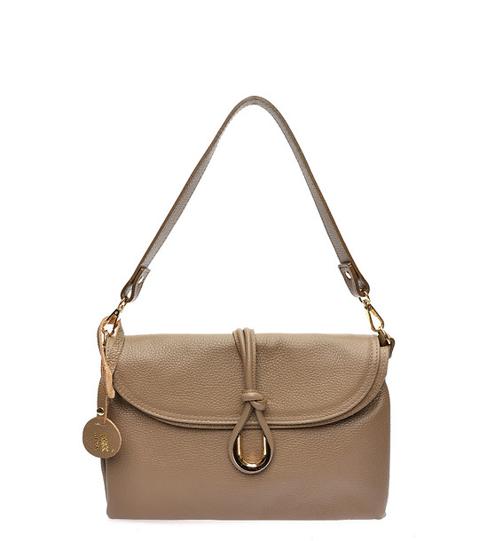 Дамска кожена чанта в цвят таупе снимка