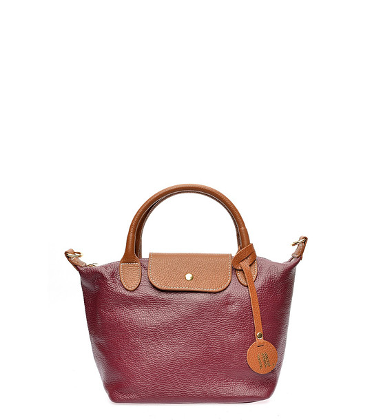 Кожена чанта в бордо и коняк снимка