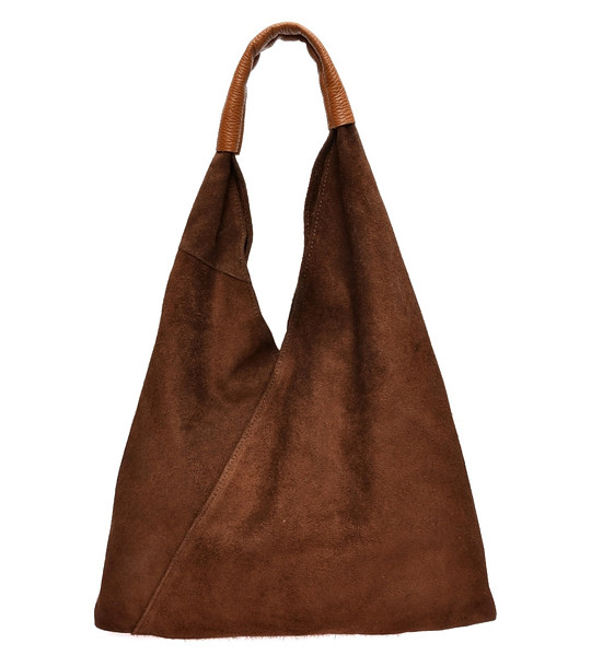 Кафява дамска чанта от набук снимка