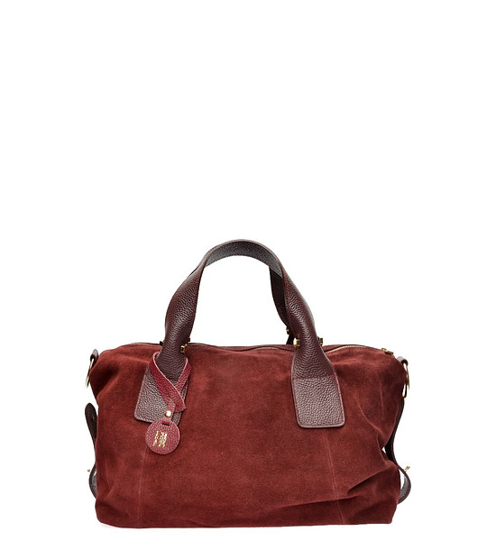 Дамска велурена чанта в бордо снимка