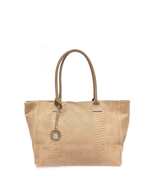 Бежова дамска чанта от естествена кожа снимка