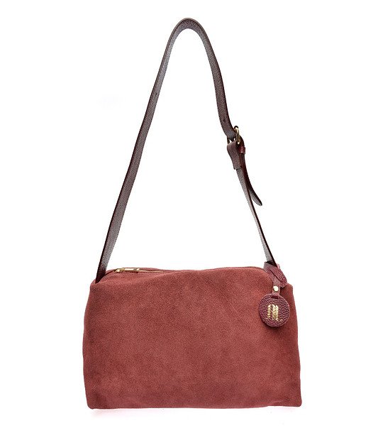 Дамска чанта от велур в бордо снимка