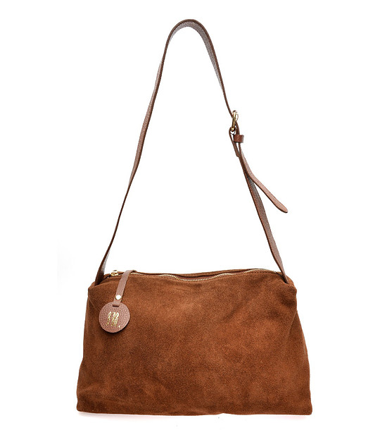 Дамска велурена чанта в кафяво снимка